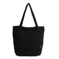Minimalist black corduroy tote bag for women with dual straps and fashion side label - Black