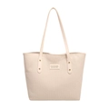 Minimalist beige corduroy tote bag with large capacity and vintage texture - White
