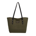 Army green corduroy tote bag with black faux leather straps and metal rivets - Green