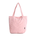 Pink corduroy tote bag with large front pocket and a black fashion label detail - Pink