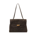 Classic dark brown matte leather tote bag with elegant gold metal twist lock buckle - Coffee