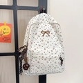 Cord-Rucksack in Cremeweiß mit Herzprint, Schleifenstickerei und modischen Anhängern - Cremeweiß (Stil 2/Mit Anhänger)
