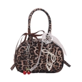 Bolso boston retro de leopardo con colgante de cereza, cadena de perlas y lazo de encaje - Leopardo Marrón