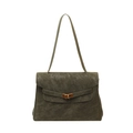 Olive green suede shoulder bag with gold twist lock and retro minimalist texture - Green