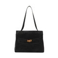 Classic black suede leather tote bag with gold swivel clasp and trapezoid shape - Black