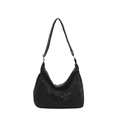 Minimalist black hobo shoulder bag in matte suede with adjustable strap and silver hardware - Black (Without Charm)