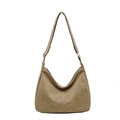 Retro khaki tote bag in textured faux leather with vertical stitching and adjustable strap - Khaki (Without Charm)