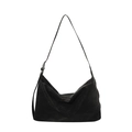 Grande borsa hobo nera in pelle PU opaca con tracolla regolabile e finiture argento - Nero