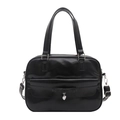 Vintage black JK style shoulder bag with bow and silver heart pendant detail - Black