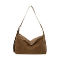 Borsa hobo vintage in pelle scamosciata marrone da donna con tracolla regolabile e zip - Marrone