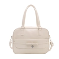 Cream white faux leather boston bag with bow and heart charm for versatile shoulder wear - White