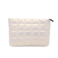 Minimalist cream quilted puffy makeup bag with black zipper for travel storage and makeup - White