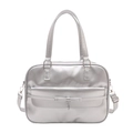Silver oil wax leather underarm bag with bow and heart charms for women 2025 - Silver