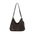 Bolso bandolera retro marrón oscuro de gran capacidad con correa y pequeño bolso - Marrón