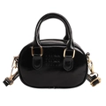 Mini sac bowling en cuir verni noir avec poignées et logo gaufré tendance - Noir