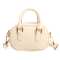 Sac bandoulière minimaliste en cuir crème avec logo embossé et finitions dorées - Blanc