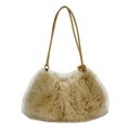 Simpatica borsa tote in peluche beige con spalline in pelle marrone e fondo in rete - Cachi