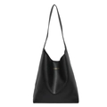 Minimalistische schwarze Leder-Tote-Bag mit goldenem Aufdruck und Schultergurten - Schwarz