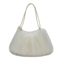 Borsa tote in pelliccia sintetica bianca con spalline avorio e fibbie in metallo oro - Bianco