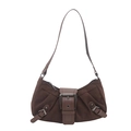 Large vintage brown suede hobo bag with leather buckle and retro shoulder strap - Brown