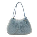Borsa tote in ecopelliccia celeste con consistenza felpata e accenti metallici dorati - Blu