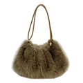 Plush brown faux fur shoulder bag with soft texture and slim handles for winter style - Coffee