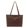 Donkerbruine tote bag van kiezelleer met stijlvolle riemgesp en gouden hardware - Bruin