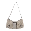 Vintage beige suede shoulder bag with metallic buckle accent and chic hobo style - Gray