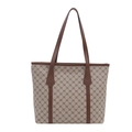 Klassieke monogram shopper met bruine kunstleren bies en grote capaciteit voor dames - Khaki