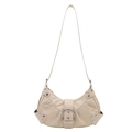 Sac bandoulière beige plissé avec boucle argentée et rivets élégants pour femme - Blanc