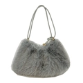 Chic grey faux fur tote bag with slim shoulder straps and gold hardware detail - Gray