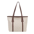 Retro crème tote bag met bruin monogrampatroon en luxe lederen riemen - Wit