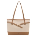 Minimalistische tweekleurige tote bag met lychee patroon en decoratieve metalen gesp - Broken Wit