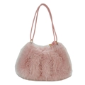 Pink plush tote bag with fluffy faux fur texture and elegant golden metal accents - Pink