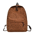 Brown corduroy backpack with black heart and bow pattern and orange embroidery - Brown (Without Pendant)