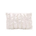 White glossy pleated clutch bag with puffy quilted texture and soft metallic finish - White