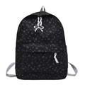 Schwarzer Cord-Schulrucksack mit grauen Schmetterlingsmustern und weißer Stickschleife - Schwarz (Stil 2/Ohne Anhänger)