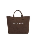 Donkerbruine suède tote bag met witte letteropdruk en dubbele handvatten - Bruin