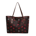 Chique koffiekleurige draagtas met kleurrijke lippenstiftprint voor dames - Bruin