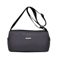 Borsa a tracolla cilindrica in nylon a scacchi neri con ampia tracolla regolabile - Nero