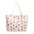 Stijlvolle gebroken witte PU-lederen shopper met lipprint en gouden klinknagels - Broken Wit