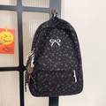 Schwarzer Cord-Schulrucksack mit weißer Schleifenstickerei und Tennis-Anhänger - Schwarz (Stil 2/Mit Anhänger)
