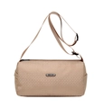Borsa a tracolla cilindrica color kaki in nylon con motivo a griglia e cinturino regolabile - Cachi