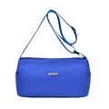 Sac cylindre en nylon bleu à carreaux avec sangle réglable et plaque en métal - Bleu