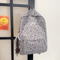 Grauer Cord-Rucksack mit Schleifenmuster und bestickter Schleife für die Schule - Grau (Stil 2/Mit Anhänger)