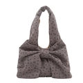 Corduroy tote bag with large bow and heart print in muted purple, casual chic - Gray