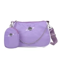 Borsa a tracolla in nylon viola con catena d'argento e ricamo a pianeta - Viola