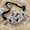 Marsupio in tela con stampa mucca da donna con simpatico ciondolo e tracolla regolabile - Bianco con Pendente a Mucca