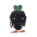 Cute black carrot-shaped kids crossbody bag with cartoon face and green leaf detail - Black