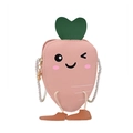 Pink carrot-shaped kids mini crossbody bag with cute face and woven shoulder strap - Pink